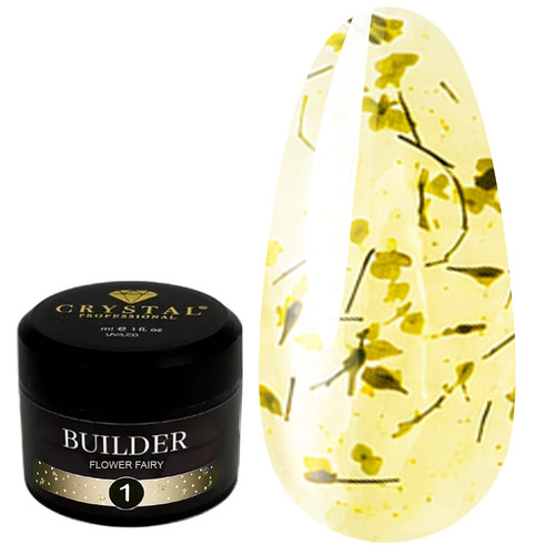 Gel voor extensions Crystal Builder Gel Flower Fairy 1 met gele droogbloemen 30 ml - Фото №1