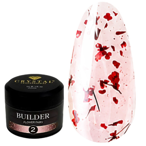 Gel voor extensions Crystal Builder Gel Flower Fairy 2 met rode droogbloemen 30 ml - Фото №1