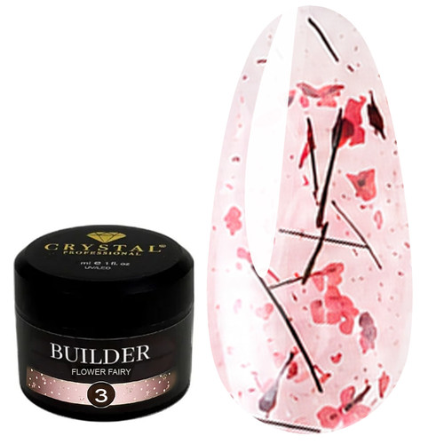 Gel voor extensions Crystal Builder Gel Flower Fairy 3 met lichtrode droogbloemen 30 ml - Фото №1