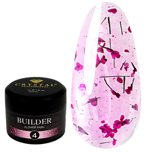 Gel voor extensions Crystal Builder Gel Flower Fairy 4 met felroze droogbloemen 30 ml - Фото №1