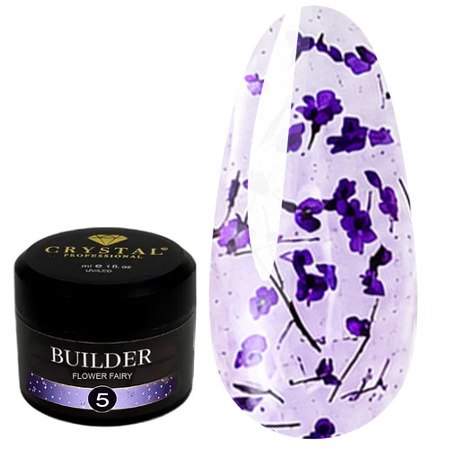 Gel voor extensions Crystal Builder Gel Flower Fairy 5 met paarse droogbloemen 30 ml - Фото №1