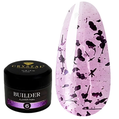 Gel voor extensions Crystal Builder Gel Flower Fairy 6 met gedroogde lila bloemen 30 ml - Фото №1
