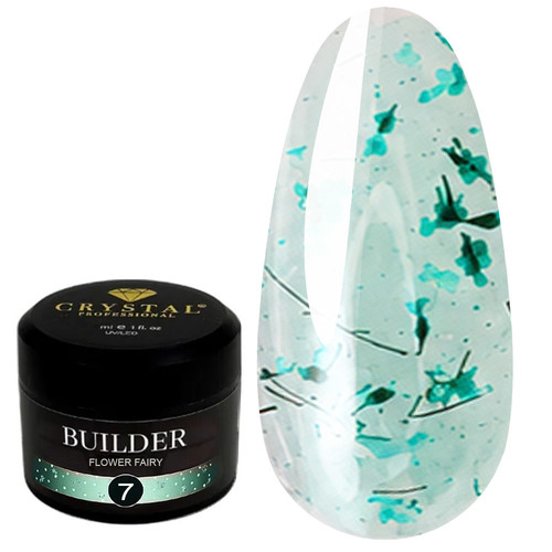 Gel voor extensions Crystal Builder Gel Flower Fairy 7 met turquoise droogbloemen 30 ml - Фото №1
