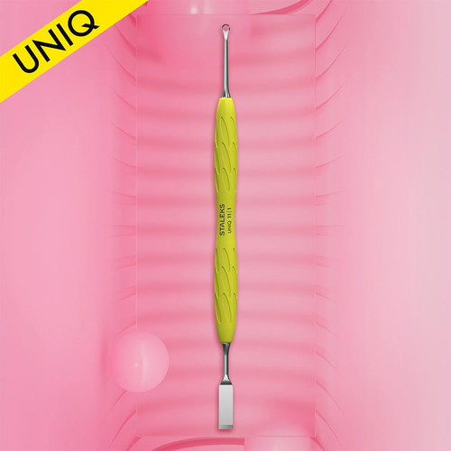 Manicure-duwer Staleks Gummy met geel siliconen handvat UNIQ 11 TYPE 1 (platte rechte duwer + ring) - Фото №2