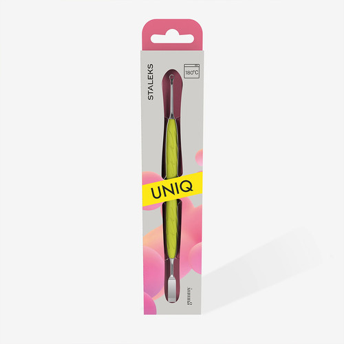 Manicure-duwer Staleks Gummy met geel siliconen handvat UNIQ 11 TYPE 1 (platte rechte duwer + ring) - Фото №3