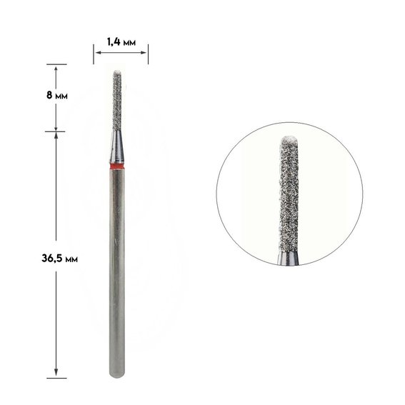 Diamond cutter Staleks Pro Expert cylinder rounded red diameter 1.4 mm / working part 8 mm