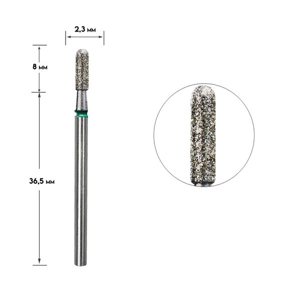 Staleks Pro Expert diamant afgerond cilinderfrees groen diameter 2,3 mm / werkend deel 8 mm
