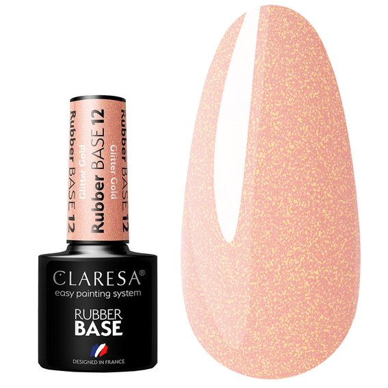 Claresa BASE RUBBER hybride 12 Delicate roze met gouden deeltjes 5 ml - Фото №1