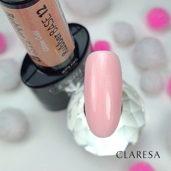 Claresa BASE RUBBER hybride 12 Delicate roze met gouden deeltjes 5 ml - Фото №3