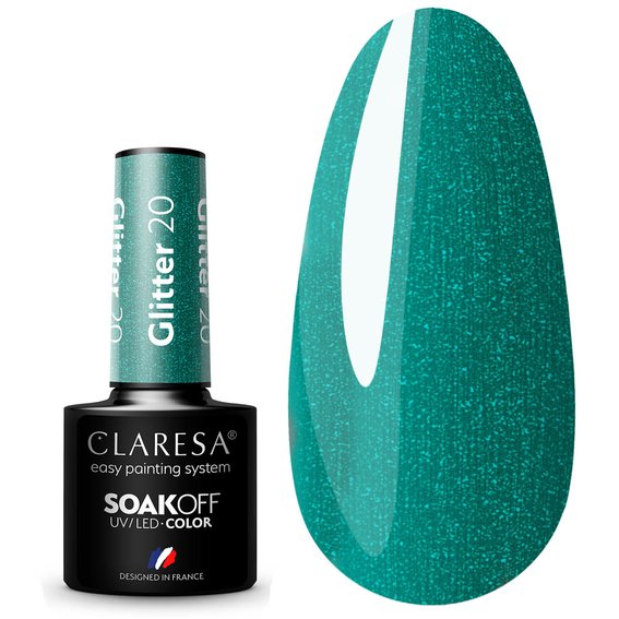 Claresa GLITTER 20 turquoise glitter hybride nagellak, 5 ml