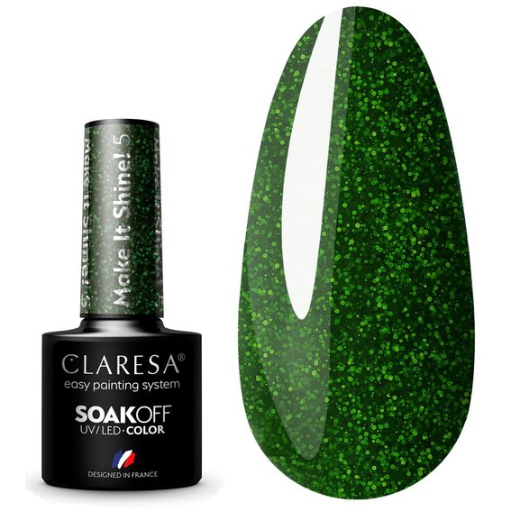 Гибридный лак для ногтей Claresa Make It Shine! 5 блестящих зеленых, 5г