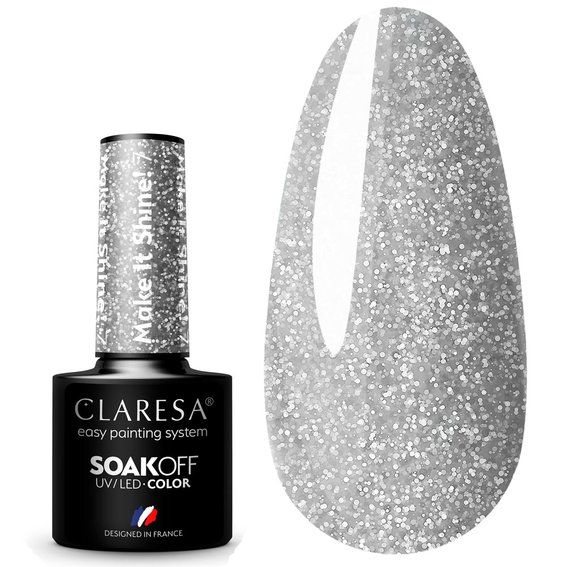 Гибридный лак для ногтей Claresa Make It Shine! 7 блестящих серебра, 5г