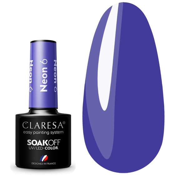 Лак для ногтей Claresa Hybrid NEON 6 синий индиго, 5г
