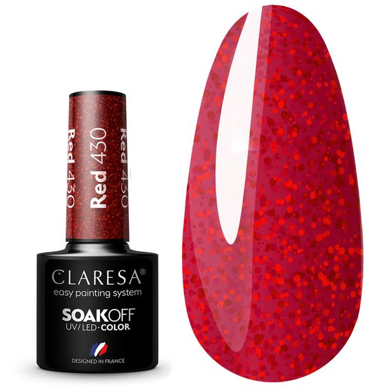 Claresa RED 430 hybride nagellak, glanzend rood, 5 ml