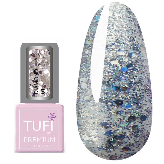 TUFI profi PREMIUM Diamond 01 Neon hybride nagellak grote glitter 8 ml (0103031) - Фото №1