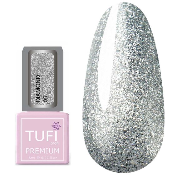 TUFI profi PREMIUM Diamond 05 Zilver glitter hybride lak 8 ml (0103036) - Фото №1