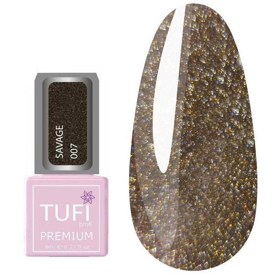 TUFI profi PREMIUM hybride nagellak Savage 07 reflecterend goud suède 8 ml (0102191) - Фото №1