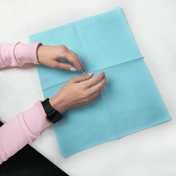 Disposable paper nail art table mat TUFI profi PREMIUM laminated waterproof blue 40х32 cm 50 pcs (0104201) - Фото №2