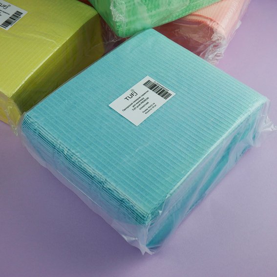 Disposable paper nail art table mat TUFI profi PREMIUM laminated waterproof blue 40х32 cm 50 pcs (0104201) - Фото №4