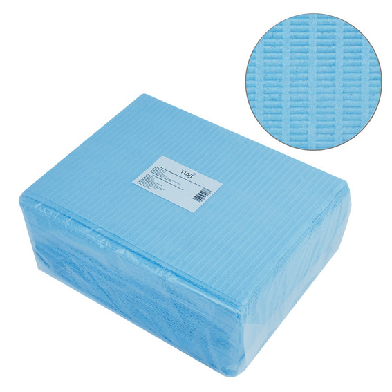 Disposable paper nail art table mat TUFI profi PREMIUM laminated waterproof blue 40х32 cm 50 pcs (0104201) - Фото №1