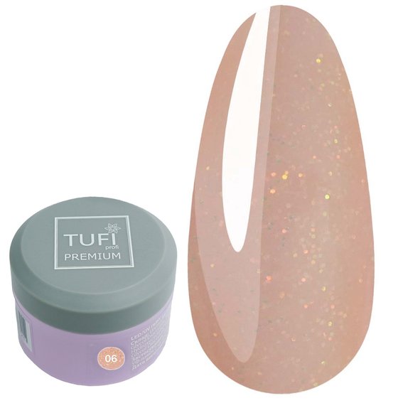 LED/UV гель для наращивания с шиммером TUFI profi PREMIUM Gel 06 Shine Peach 30 г (0105912) - Фото №1