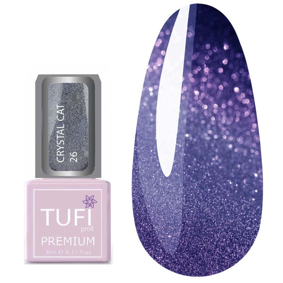 TUFI profi PREMIUM hybride nagellak Crystal Cat 26 holografisch blauw 8 ml (0173919) - Фото №1