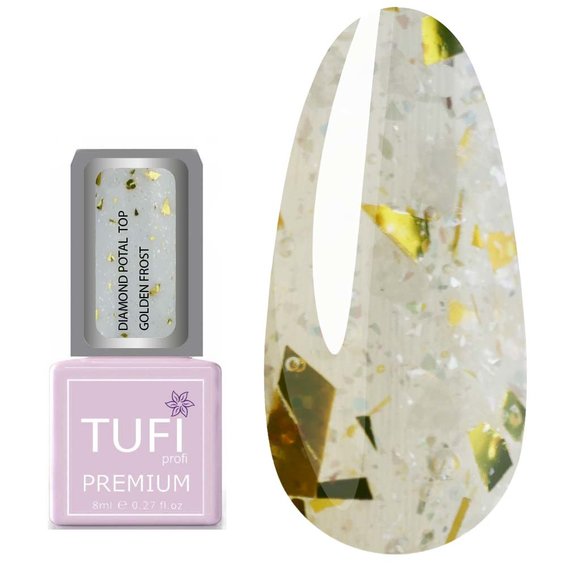 Hybride Top TUFI profi PREMIUM Diamond Potal Top met pot en glans gouden vorst 8 ml (0227051) - Фото №1
