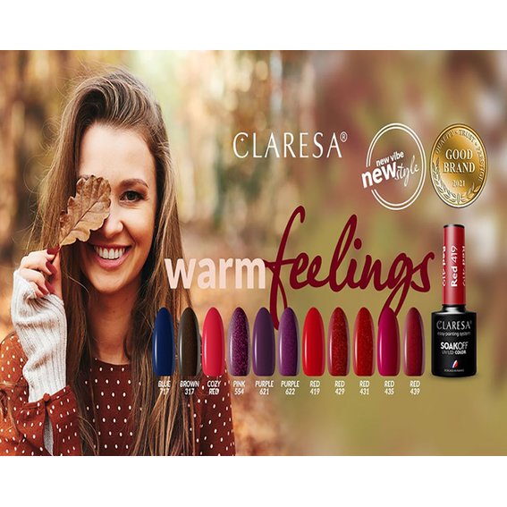 Лак гибридный Claresa RED 434 вишневый с блеском 5 г - Фото №5