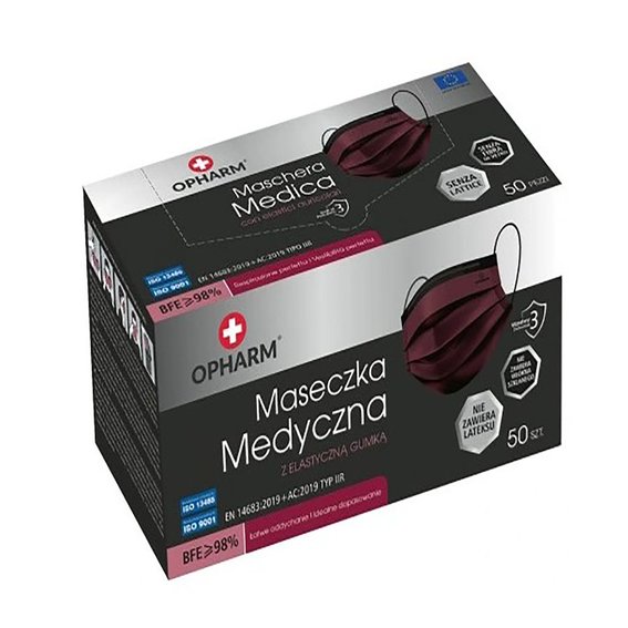 Opharm medisch masker bordeauxrood 50 stuks - Фото №2