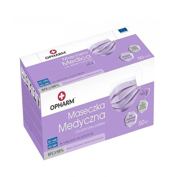 Opharm medisch masker paars 50 stuks - Фото №3