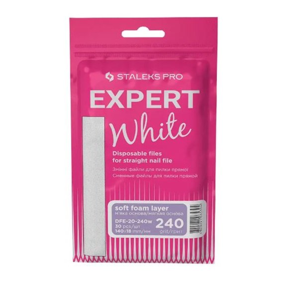 Set witte vervangbare punten voor de rechte vijl (zachte basis) Staleks Pro EXPERT 20 240 grit (30 stuks) - Фото №1