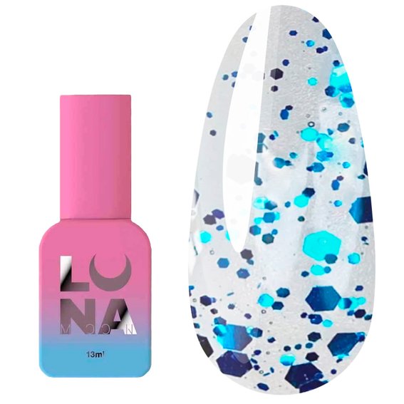 LUNA Glassy hybride top coat zonder plaklaag met blauwe vlokken 13 ml (300-2661) - Фото №1