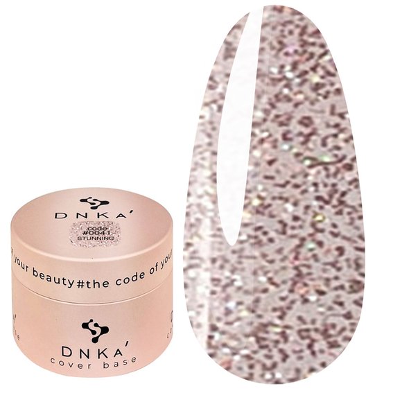 База для ногтей DNKa Cover Base №0041 Stunning бежево-персиковый с голографическим шиммером 30 мл (DNKA0041-30) - Фото №1