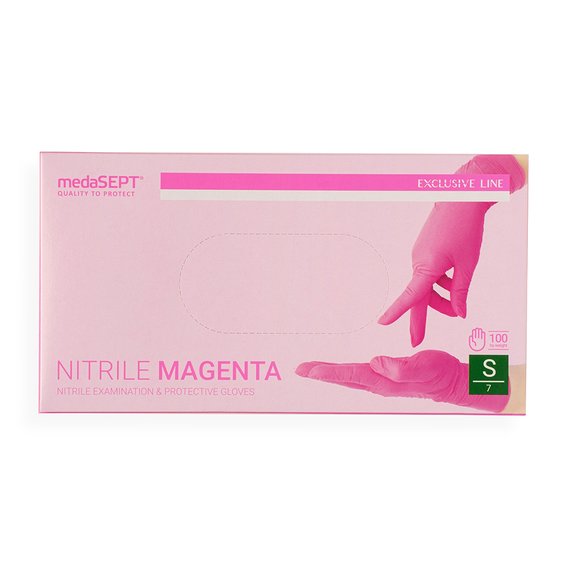 Перчатки диагностические medaSEPT MAGENTA, нитриловые неопудренные розовые Cat III, размер S, 100 шт - Фото №2