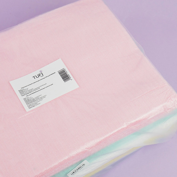 Paper mats for manicure TUFI profi PREMIUM disposable laminated moisture-resistant mix 40x32 cm 50 pcs (0304426) - Фото №4