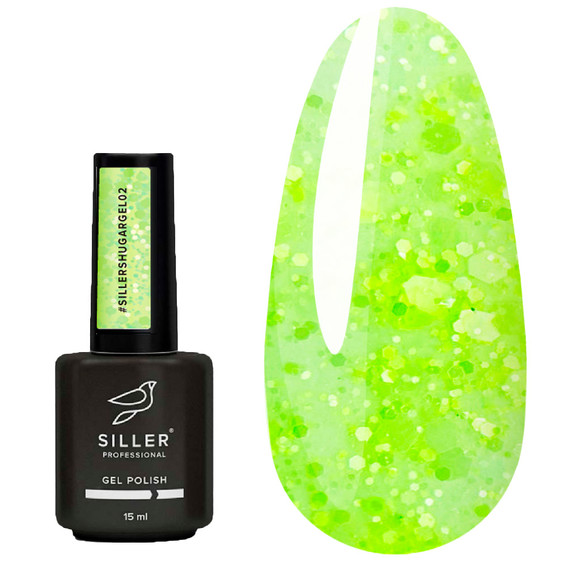 Gelpolitur SILLER SUGAR Nr. 02 hellgrün mit Glitzer 15 ml (u0000017994) - Фото №1