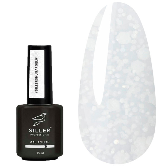 Gel polish SILLER SUGAR №01 white with glitter 15 ml (u0000017993) - Фото №1