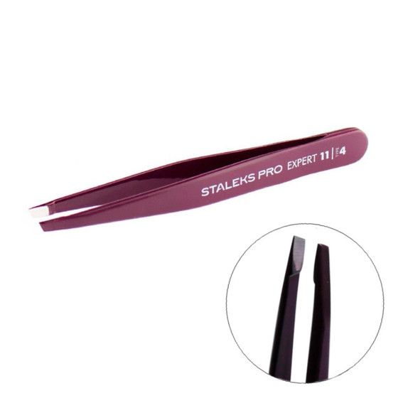 Пинцет для бровей Staleks Pro EXPERT 11 TYPE 4 (узкие скошенные кромки), фиолетовый