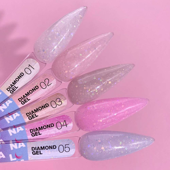 LUNA Gel voor extensions Diamond Gel №1 melkwit met glitter 15 ml (323-2354-0455) - Фото №4