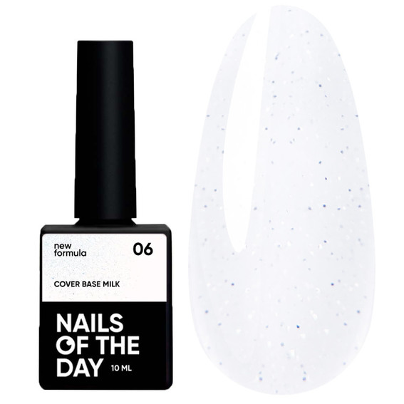 NAILSOFTHEDAY Cover Base NIEUW Formula Milk 06 met blauwe glitter 10 ml - Фото №1