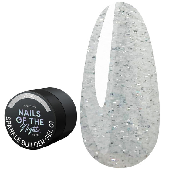 Гель NAILSOFTHENIGHT Sparkle Builder gel 01 серебро светоотражающий 15 мл - Фото №1