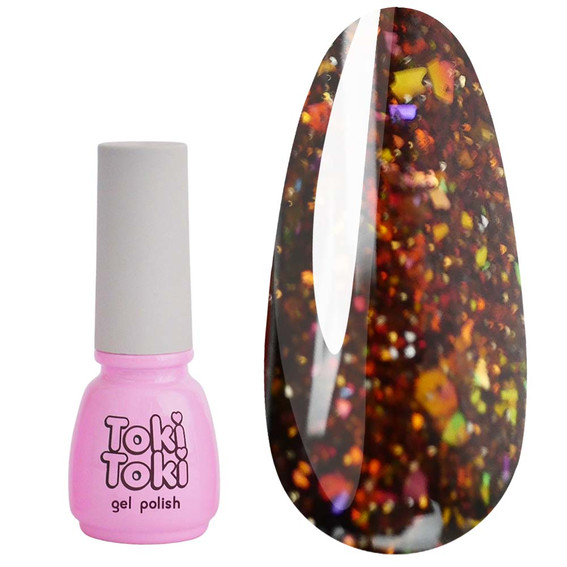 Toki-Toki Flakes hybride nagellak № 006 oranje met gouden glitter 5 ml - Фото №1