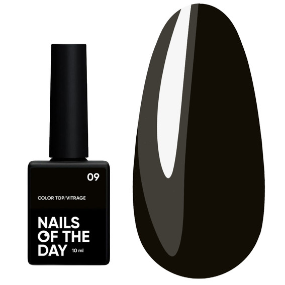 Top NAILSOFTHEDAY Color Top Vitrage 09 ohne Klebeschicht durchscheinend schwarz 10 ml - Фото №1