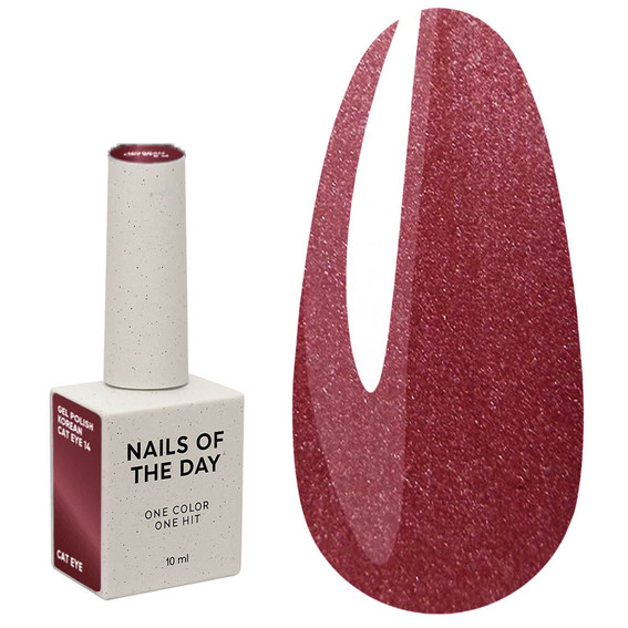 NAILSOFTHEDAY Koreaanse cat eye 14 rode hybride nagellak met een "cat eye" effect, 10 ml - Фото №1
