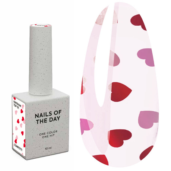 NAILSOFTHEDAY Kupidon top 01 with red and pink hearts without sticky layer 10 ml - Фото №1