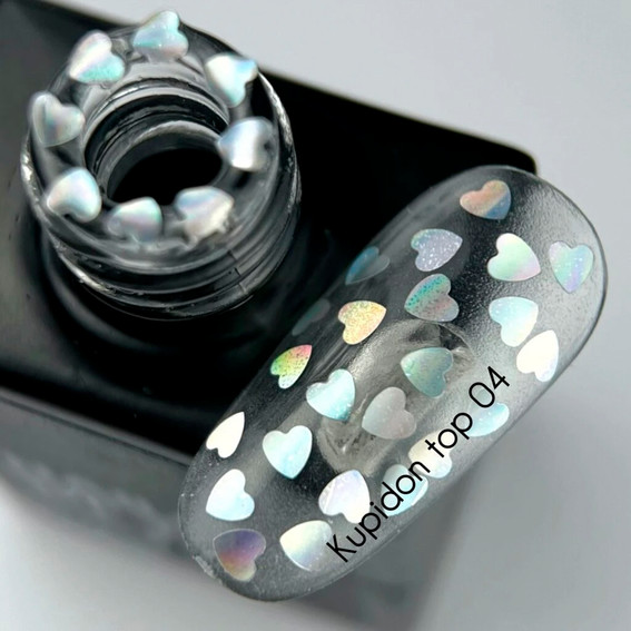 Hybride top NAILSOFTHEDAY Kupidon top 04 met holografische harten zonder plaklaag 10 ml - Фото №2