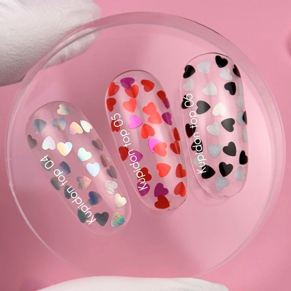 Hybride top NAILSOFTHEDAY Kupidon top 04 met holografische harten zonder plaklaag 10 ml - Фото №3