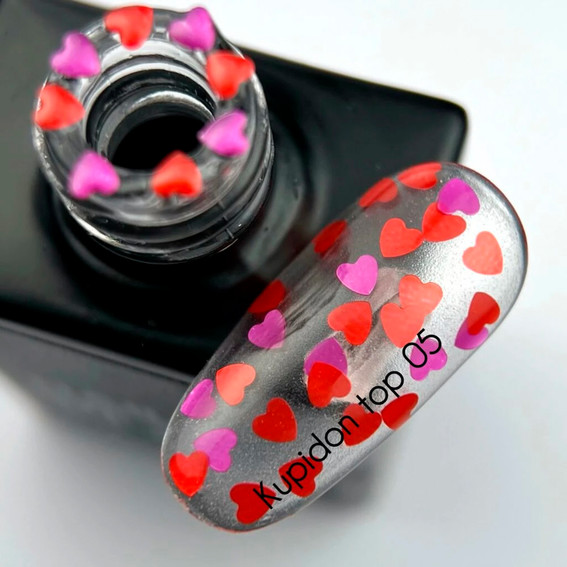 Hybride top NAILSOFTHEDAY Kupidon top 05 met rode en roze hartjes zonder plaklaag 10 ml - Фото №2
