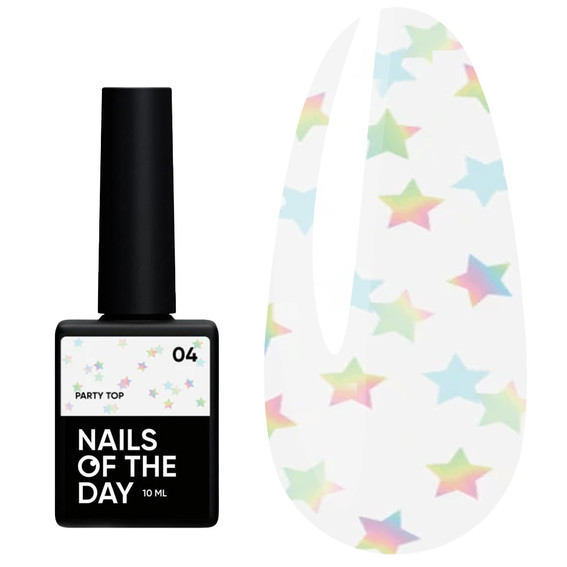 NAILSOFTHEDAY Party top 04 transparent with holographic stars 10 ml - Фото №1