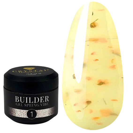 Gel zur Haarverlängerung Crystal Builder Gel Spring Vibe №1 gelb mit getrockneten Blüten 15 ml - Фото №1
